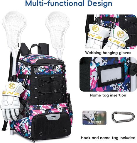Lacrosse Bag for Kids and Youth, Lacrosse Backpack with Helmet Holder and Shoes Compartment, Waterproof Field Hockey Gears Bag for Boys & Girls in Kuwait