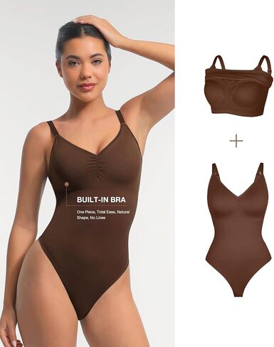 Lover-Beauty Shapewear Bodysuits for Women - Tummy Control Seamless Body Shaper Padded Thong in Saudi Arabia