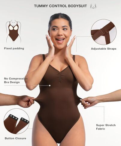 Lover-Beauty Shapewear Bodysuits for Women - Tummy Control Seamless Body Shaper Padded Thong in Saudi Arabia