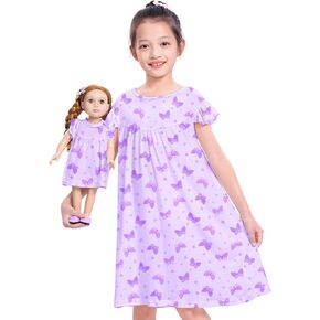 ICOSY Matching Doll & Girls Nightgowns Clothes Girls Pajamas Sleepwear Outfit for Kids and American 18" Girl Doll in Kuwait