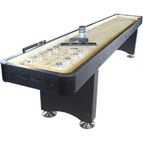 Playcraft Woodbridge Shuffleboard Table مع خزانة تخزين - طاولة ألعاب خلط ورق اللعب مع مواكبة مطابقة Abacus ، 8 كرات ، فرشاة وشمع (صنع في الولايات المتحدة) - Pro Style Climate Favers in Kuwait