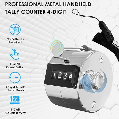 KTRIO Metal Handheld Tally Counter, 4-Digit Number Clicker Counter, Hand Mechanical Pitch Counters for Coaching, Knitting, People, Lap, Fishing, Golf and Row in Kuwait
