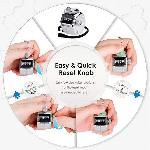KTRIO Metal Handheld Tally Counter, 4-Digit Number Clicker Counter, Hand Mechanical Pitch Counters for Coaching, Knitting, People, Lap, Fishing, Golf and Row in Kuwait