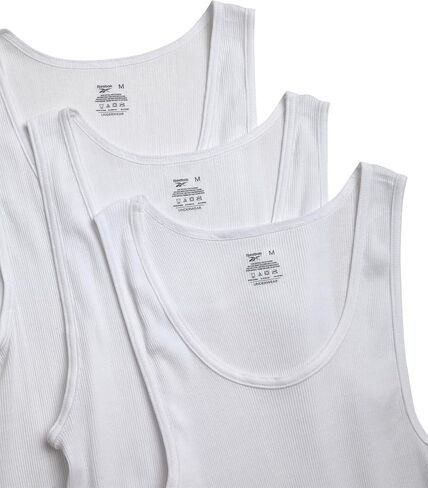 Reebok Mens Tank Top Undershirt - 3 Pack/5 Pack Breathable Cotton Mens Undershirts - Tagless Sleeveless Shirts for Men (S-XL), Size Large, White in Saudi Arabia