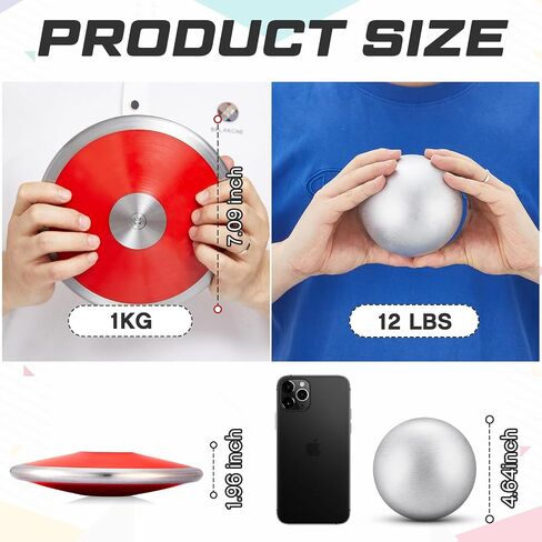 2 Pcs Iron Shot Put Ball and Throwing Discus Set 1 kg Training Discus 12 lb Shot Put Track and Field Training Equipment for Boys Girls Beginners School Throwers Outdoor Practice in Saudi Arabia