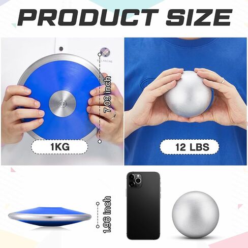 2 Pcs Iron Shot Put Ball and Throwing Discus Set 1 kg Training Discus 12 lb Shot Put Track and Field Training Equipment for Boys Girls Beginners School Throwers Outdoor Practice in Saudi Arabia