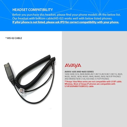 سماعة الهاتف IPD IPH-255 مع ميكروفون إلغاء الضوضاء للمكتب ومركز الاتصال مع Avaya 1608 1616 9601 9608 9611 9611G 9620 9621 9630 9631 9640 9641 9650 9670 J139 J159 J169 J179 in Kuwait