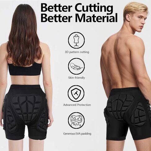 3D Protection Hip Butt EVA Paded Impact Shorts Women or Men Protective Gear Guard,Impact Pad Crash Pad Pants for Roller, Inline, Ice Skating, Snowboarding, and Skiing Black (L) in Saudi Arabia