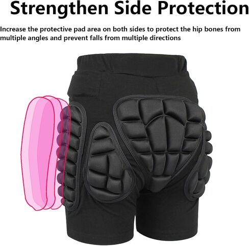 3D Protection Hip Butt EVA Paded Impact Shorts Women or Men Protective Gear Guard,Impact Pad Crash Pad Pants for Roller, Inline, Ice Skating, Snowboarding, and Skiing Black (L) in Saudi Arabia