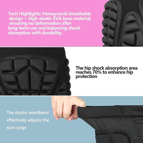 3D Protection Hip Butt EVA Paded Impact Shorts Women or Men Protective Gear Guard,Impact Pad Crash Pad Pants for Roller, Inline, Ice Skating, Snowboarding, and Skiing Black (L) in Saudi Arabia