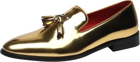 ELANROMAN Men's Patent Leather Loafers Wedding Party Prom Shoes in Kuwait