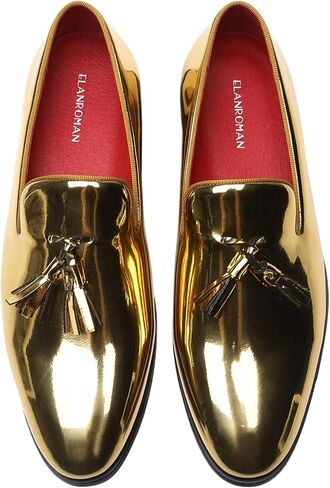 ELANROMAN Men's Patent Leather Loafers Wedding Party Prom Shoes in Kuwait