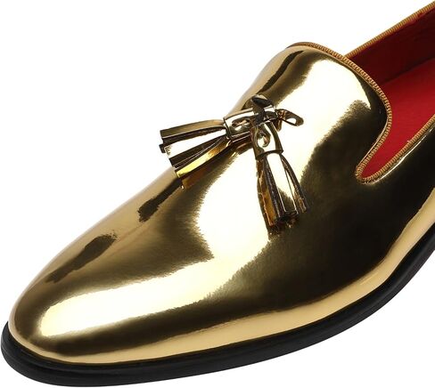 ELANROMAN Men's Patent Leather Loafers Wedding Party Prom Shoes in Kuwait