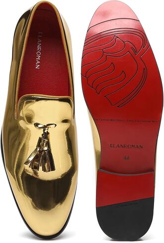 ELANROMAN Men's Patent Leather Loafers Wedding Party Prom Shoes in Kuwait