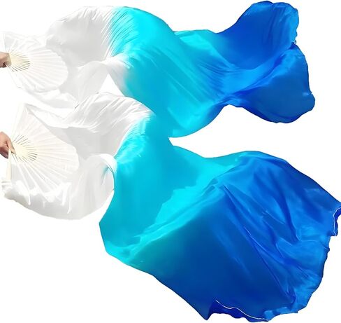 KIKIGOAL 1 Pair Women Faux Silk Belly Dance Fan Veil,Handmade Silk Dance Fan,Bamboo Long Fans Veils For Dance Performances in Kuwait