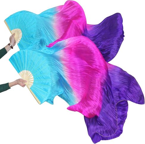 KIKIGOAL 1 Pair Women Faux Silk Belly Dance Fan Veil,Handmade Silk Dance Fan,Bamboo Long Fans Veils For Dance Performances in Kuwait