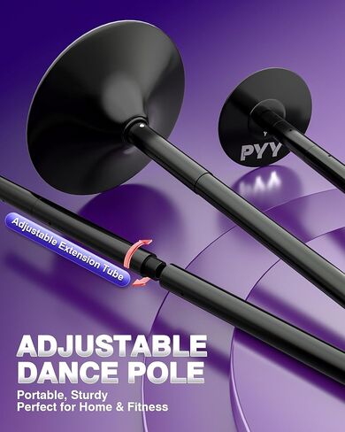 PYY Dance Pole for Home - Adjustable & Portable Dancing Pole for Gym Studio Pub, Chrome Finish, Spinning & Static Modes, No Drilling Required, Remote LED Lights, Fits 88"-108" Ceilings, 45mm, Black in Saudi Arabia