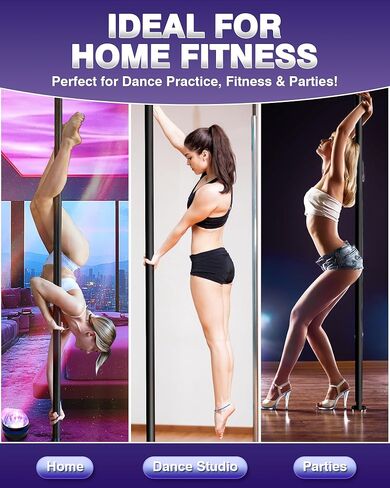 PYY Dance Pole for Home - Adjustable & Portable Dancing Pole for Gym Studio Pub, Chrome Finish, Spinning & Static Modes, No Drilling Required, Remote LED Lights, Fits 88"-108" Ceilings, 45mm, Black in Saudi Arabia