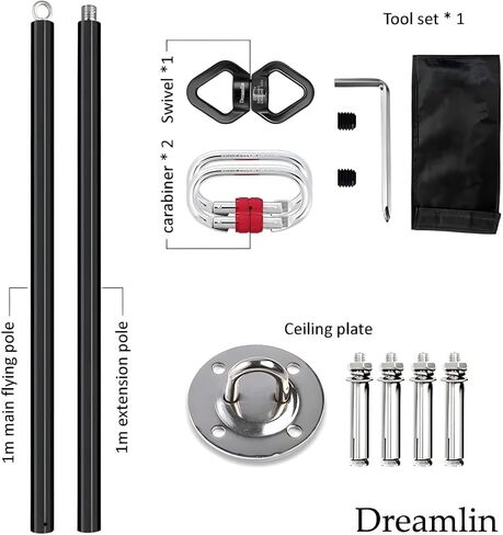 Dreamlin 6.6ft/2m Aerial Flying Dance Pole Portable Suspension Fitness Tube Hanging Rotary Silicone Steel Dancing Pole Gym Equipment for Home Bar in Saudi Arabia