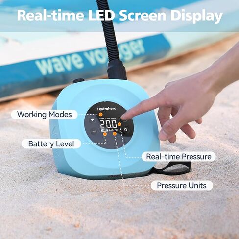 Hydrohero Electric Paddle Board Pump, Rechargeable 20PSI High Pressure SUP Pump, Intelligent Dual Stage Inflation & Deflation, Auto-Off for Stand Up Paddle Boards, Surfing Kite, Tent, Boat in Kuwait