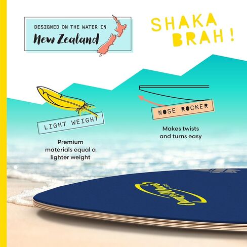 Own the Wave New Zealand ‘Hang Loose’ Skimboard with Colored EVA Grip Pad and High Gloss Clear Coat Wooden Skim Boards for Kids and Adults | Choose from 2 Sizes and Traction Pad Color in Kuwait
