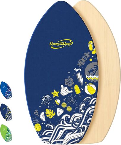 Own the Wave New Zealand ‘Hang Loose’ Skimboard with Colored EVA Grip Pad and High Gloss Clear Coat Wooden Skim Boards for Kids and Adults | Choose from 2 Sizes and Traction Pad Color in Kuwait