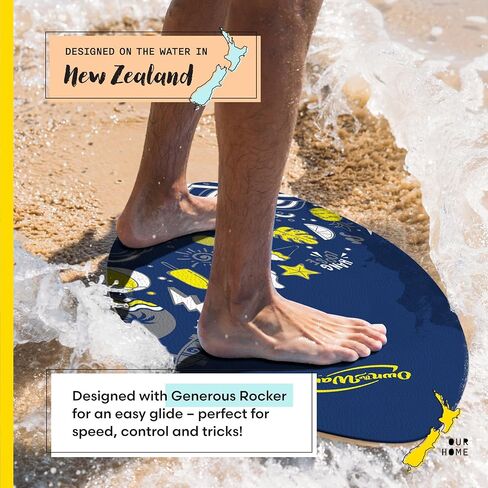 Own the Wave New Zealand ‘Hang Loose’ Skimboard with Colored EVA Grip Pad and High Gloss Clear Coat Wooden Skim Boards for Kids and Adults | Choose from 2 Sizes and Traction Pad Color in Kuwait