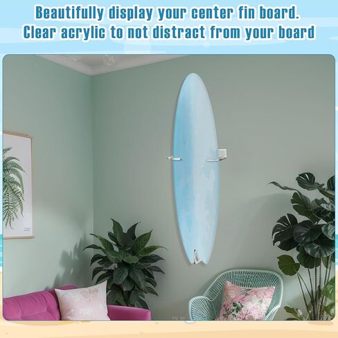 Yousoontic Surfboard Wall Mount Clear Acrylic Surf Board Display Indoor Wall Decor Vertical Surfboard Rack for Shortboards Fish Boards,and Funboards,Holds 50 Lbs in Saudi Arabia