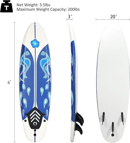 Gymax Surfboard ، لوحة جسم 6 'مع زعانف قابلة للإزالة ومقود واقية ، لوحة ركوب الأمواج غير المنقولة لركوب الأمواج ، اليوغا لمياه الصيد in Kuwait