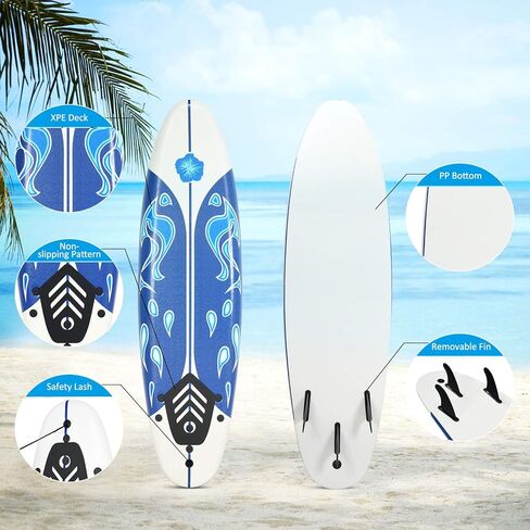 Gymax Surfboard ، لوحة جسم 6 'مع زعانف قابلة للإزالة ومقود واقية ، لوحة ركوب الأمواج غير المنقولة لركوب الأمواج ، اليوغا لمياه الصيد in Kuwait