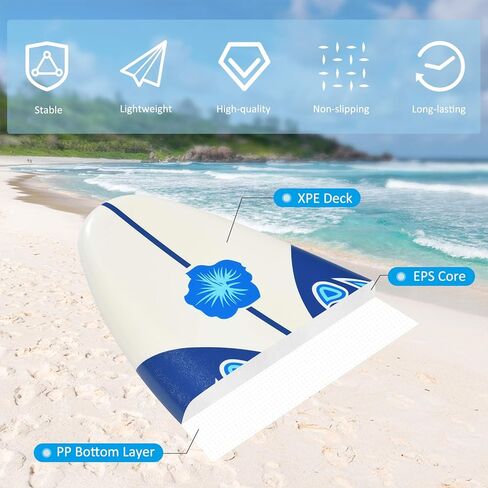 Gymax Surfboard ، لوحة جسم 6 'مع زعانف قابلة للإزالة ومقود واقية ، لوحة ركوب الأمواج غير المنقولة لركوب الأمواج ، اليوغا لمياه الصيد in Kuwait