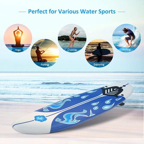 Gymax Surfboard ، لوحة جسم 6 'مع زعانف قابلة للإزالة ومقود واقية ، لوحة ركوب الأمواج غير المنقولة لركوب الأمواج ، اليوغا لمياه الصيد in Kuwait