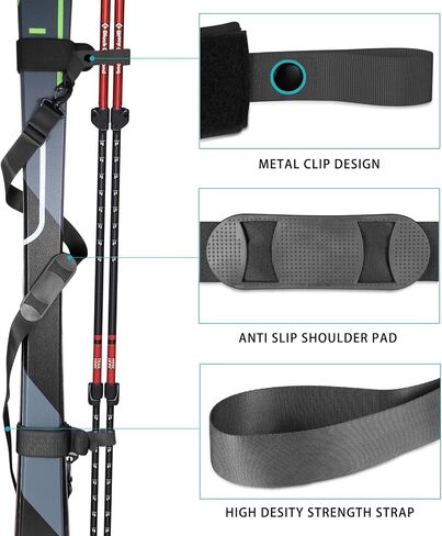 حزام Qogir التزلج وحامل القطب: حبال الكتف قابل للتعديل وسادة لسهولة النقل ومعدات التزلج على الجليد والتزحلق على الجليد in Kuwait