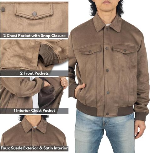 Alpine Swiss Blake Mens Vegan Suede Bomber Jacket Lightweight Slim Fit Casual Softshell Coat in Saudi Arabia