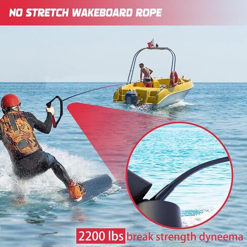 حبل ومقبض 75 قدمًا ، لا يوجد حبل سحب من Dyneema Dyneema ، 4 أقسام تطفو على حبل التزلج على الماء للاستيقاظ ، والكسل المائي ، والركبة ، و Wakesurfing in Kuwait