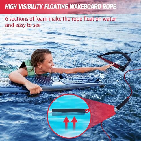حبل ومقبض 75 قدمًا ، لا يوجد حبل سحب من Dyneema Dyneema ، 4 أقسام تطفو على حبل التزلج على الماء للاستيقاظ ، والكسل المائي ، والركبة ، و Wakesurfing in Kuwait