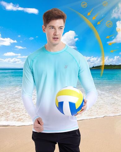 Roadbox Men's UPF 50+ Swim Shirts, Long Sleeve UV Sun Protection Rash Guard, Quick Dry SPF T-Shirt for Beach Surfing Fishing in Saudi Arabia