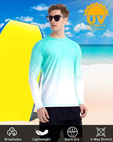 Roadbox Men's UPF 50+ Swim Shirts, Long Sleeve UV Sun Protection Rash Guard, Quick Dry SPF T-Shirt for Beach Surfing Fishing in Saudi Arabia