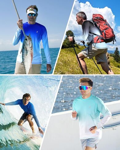 Roadbox Men's UPF 50+ Swim Shirts, Long Sleeve UV Sun Protection Rash Guard, Quick Dry SPF T-Shirt for Beach Surfing Fishing in Saudi Arabia