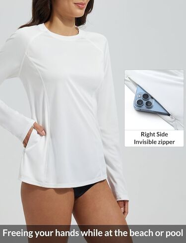baleaf Rash Guard for Women Swim Shirts UPF 50+ UV Sun Protection Long Sleeve Swimsuit Top Zipper Pocket Thumbhole in Kuwait