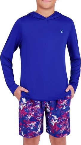 Spyder Boys' Long Sleeve Hooded Rash Guard – UPF 30+ Protection, Quick-Dry, 4-Way Stretch Swim Shirt in Saudi Arabia