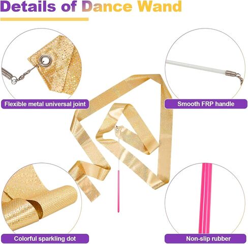2PCS Sparkly Dance Ribbon for Kids Girls Princess Mermaid Ballet Ballerina Gymnastics Birthday Party Favors Decorations, 6.6 Ft Twirl Streamer Ribbon Dancer Wands for Class Talent Shows in Kuwait