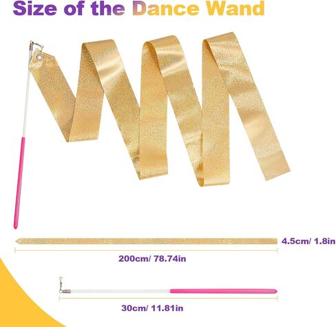 2PCS Sparkly Dance Ribbon for Kids Girls Princess Mermaid Ballet Ballerina Gymnastics Birthday Party Favors Decorations, 6.6 Ft Twirl Streamer Ribbon Dancer Wands for Class Talent Shows in Kuwait