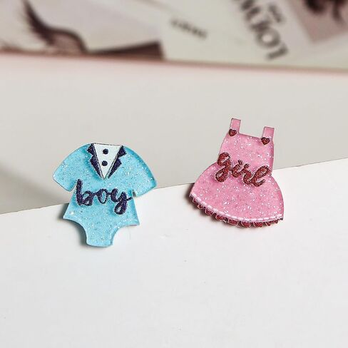 Gender Reveal Earrings Glitter Acrylic Blue Pink Dress Earrings for Gender Reveal Pregnancy Announcement Baby Shower Party in Saudi Arabia