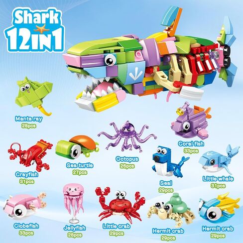 Creator 3 in 1 Animals Building Set, Owl, Shark, Crocodle, Tiger to Animal Figure Toys, Creative Collectible for 8-12 Boys Girls (1084 Pieces) in Kuwait