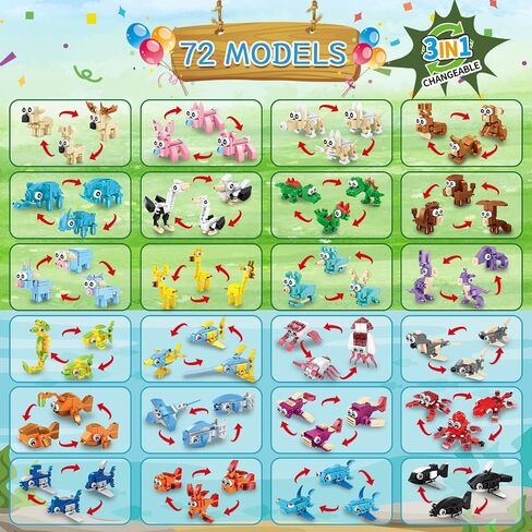 Creator 3 in 1 Animals Building Set, Owl, Shark, Crocodle, Tiger to Animal Figure Toys, Creative Collectible for 8-12 Boys Girls (1084 Pieces) in Kuwait