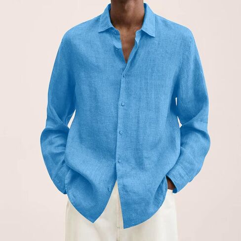 Short Sleeve Shirts for Men Spring Summer Men's Casual Cotton Linen Solid Color Short Shirts Loose Mens in Saudi Arabia