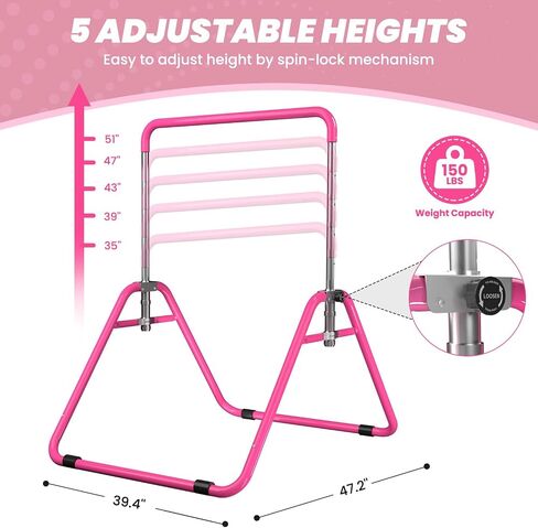 DOBESTS Kids Gymnastics Bar Folding Horizontal Bar, Adjustable Height Gymnastic Horizontal Bars, GymnasticTraining Equipment for Home in Kuwait