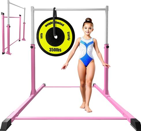 Safe Sturdy Gymnastics Bar for Kids Ages 3-18，Easy to Assemble and Release，3'-5' Adjustable Heigh，Anti-Slip，Steel Home Gym Training Bar for Junior Gymnasts，Gymnastic Equipment for Indoor Practice，All in Kuwait