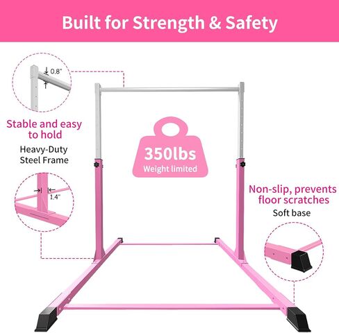 Safe Sturdy Gymnastics Bar for Kids Ages 3-18，Easy to Assemble and Release，3'-5' Adjustable Heigh，Anti-Slip，Steel Home Gym Training Bar for Junior Gymnasts，Gymnastic Equipment for Indoor Practice，All in Kuwait